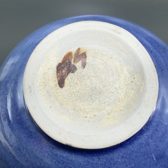 Hand Made Pottery Flower Frog Dish Container Vase Artist Signed Blue Glazed VTG - Picture 5 of 12